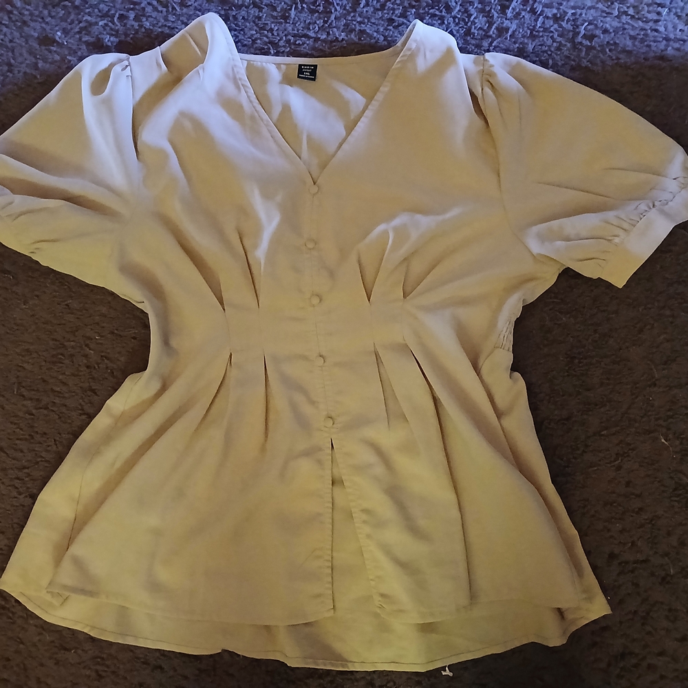 SHEIN Cream Pleated Fitted Blouse